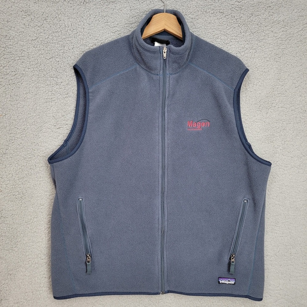 Patagonia‎ Vest Mens Size XL Blue Synchilla Full Zip Fleece Pockets Embroidered